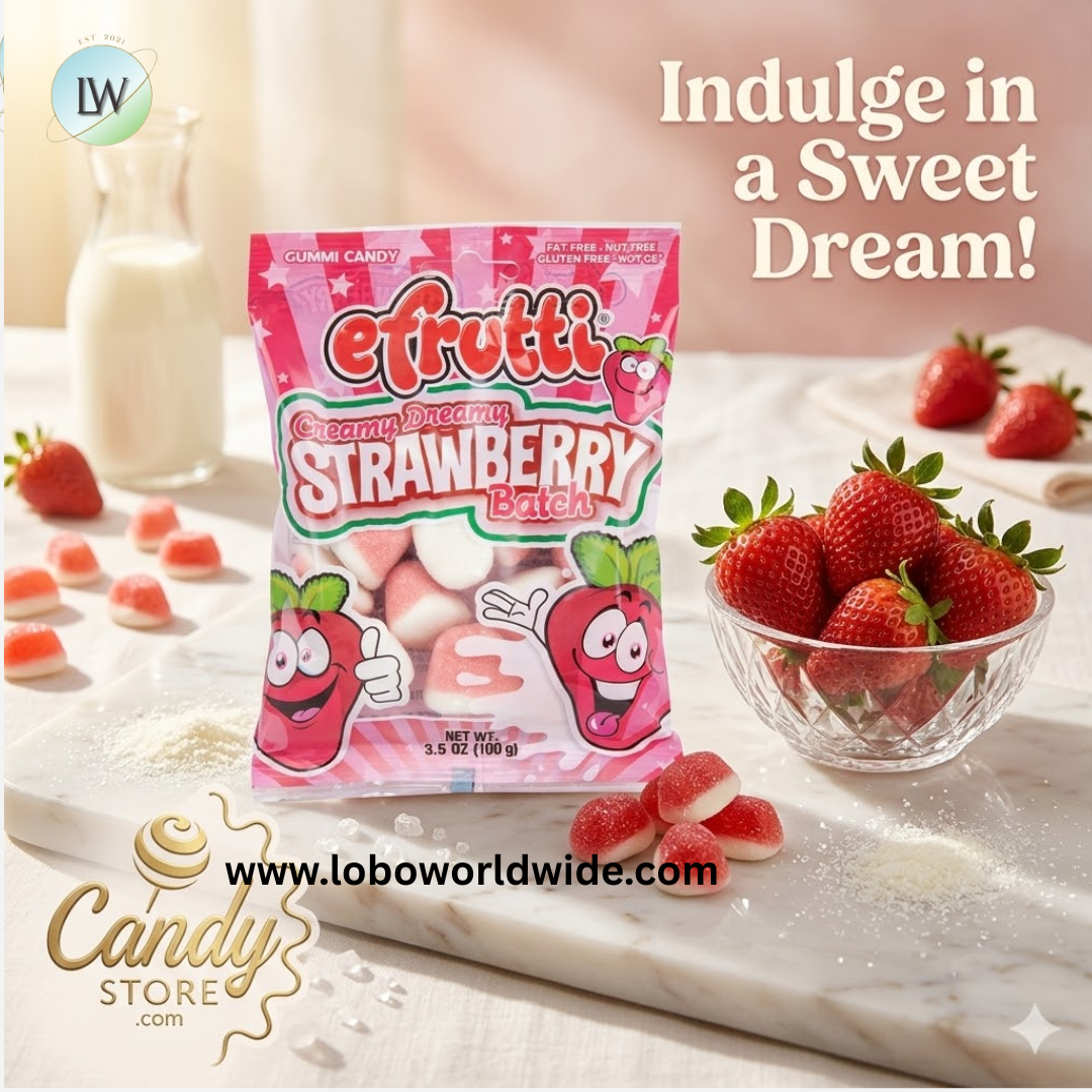 Strawberry Batch Gummi Candy Creamy Dreamy Efrutti - 12ct Peg Bags