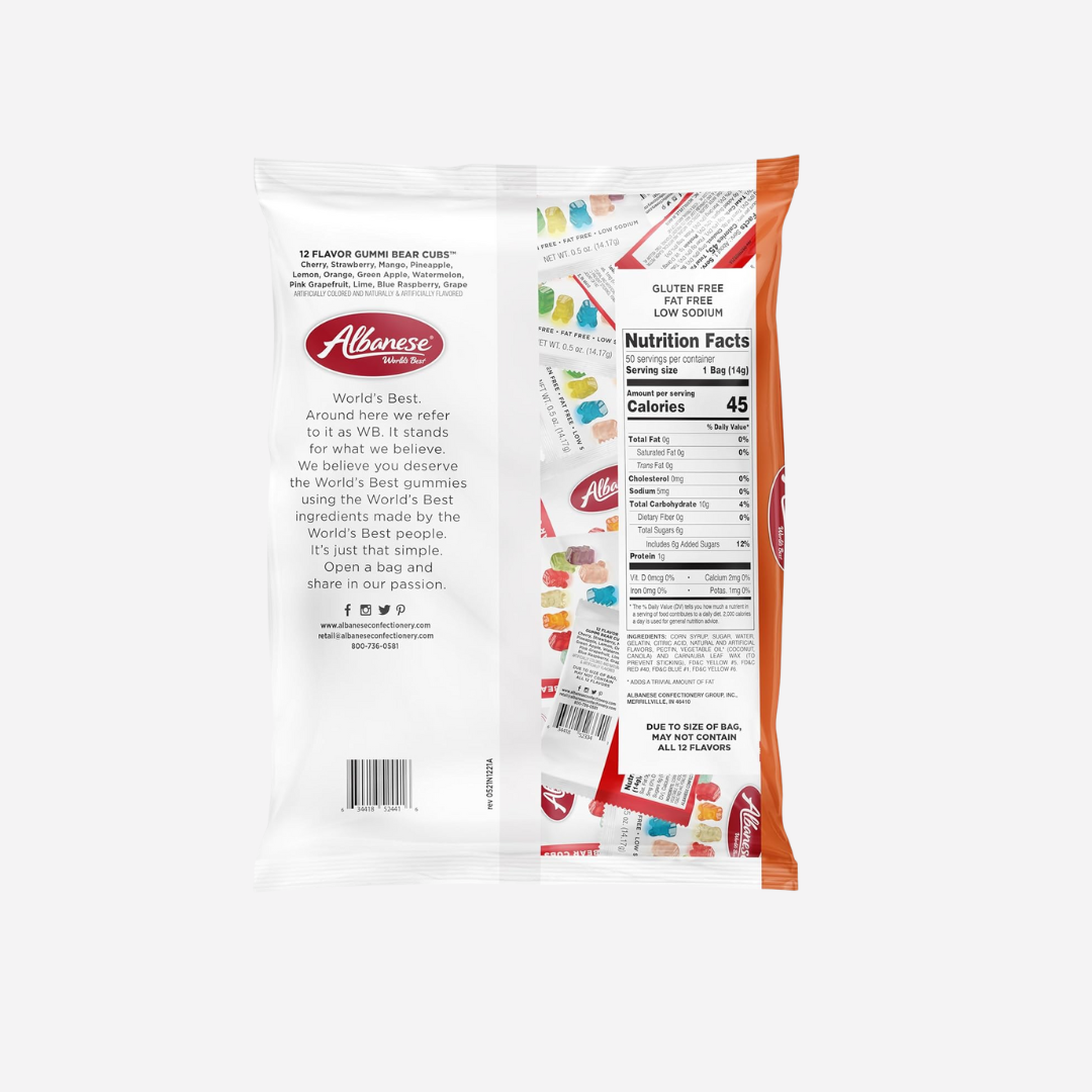 Albanese World's Best, Halloween 12 Flavor Gummi Bear Cubs®, 50-0.5oz Trick or Treat Bags of Halloween Candy