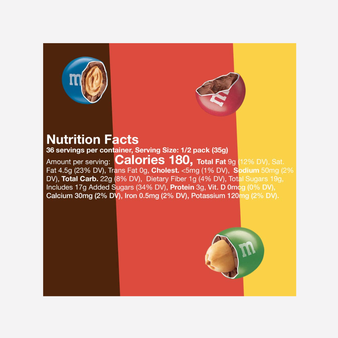 M&M'S Milk Chocolate Candy, Variety Pack, Milk Chocolate, Peanut, and Peanut Butter Full Size 2.5 oz Bag, Pack of 18 Bulk Candy