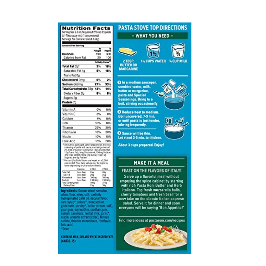 Pasta Roni Butter & Herb Italiano Rigatoni Mix (Pack of 12 Boxes)