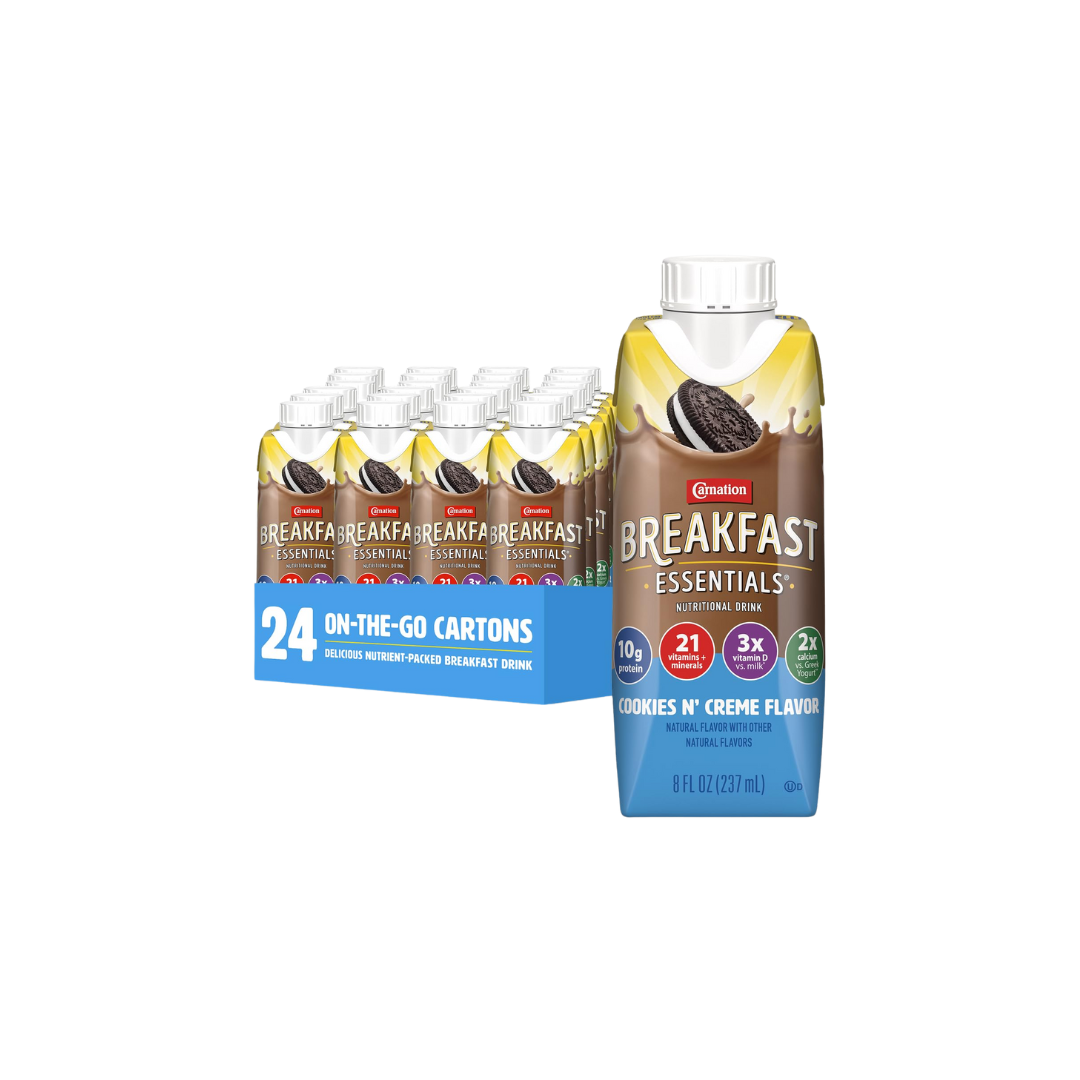 Carnation Breakfast Essentials Complete Nutritional Drink Cookies N Crème Flavor 8 oz Bottle 24 Ct