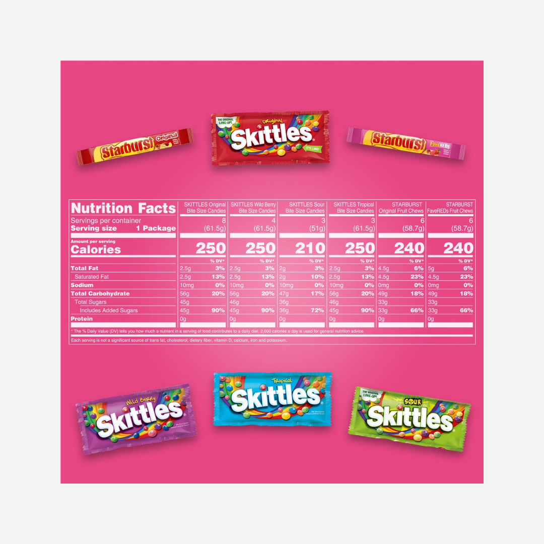 Starburst & Skittles Chewy Candy, Variety Box, Full Size, 30 pk