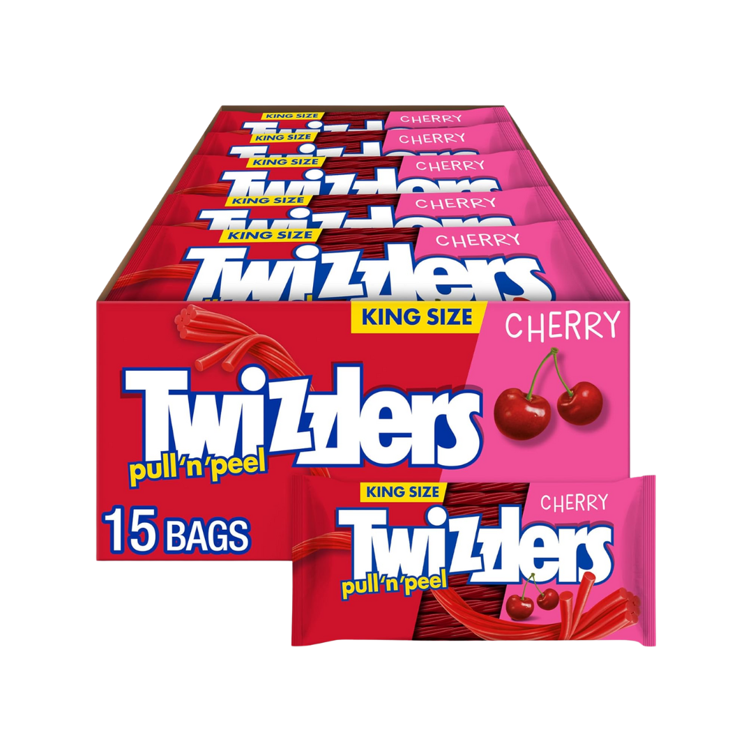 TWIZZLERS PULL 'N' PEEL Cherry Flavored King Size, Chewy Candy Packs, 4.2 oz (15 Count)
