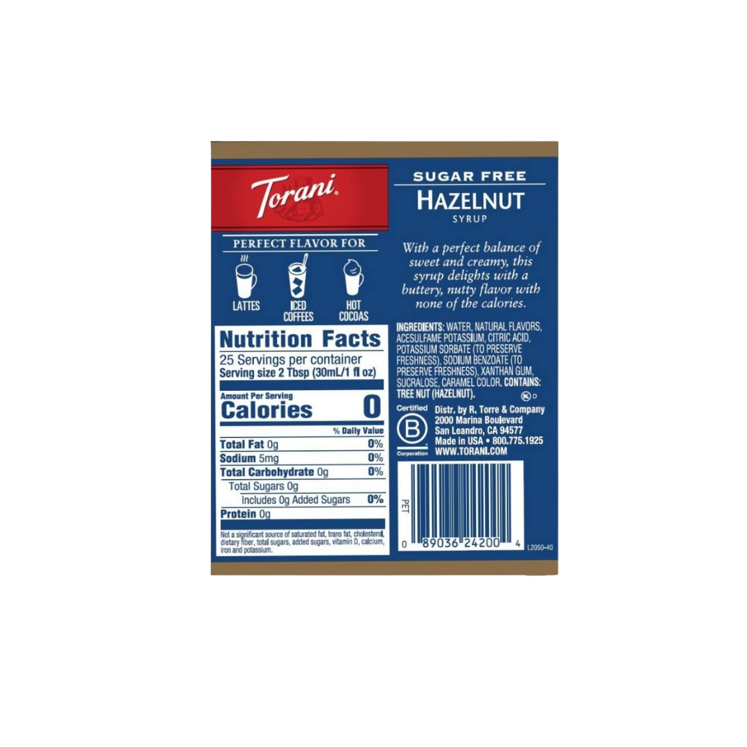 Torani Sugar Free Hazelnut Flavoring Syrup 750 mL