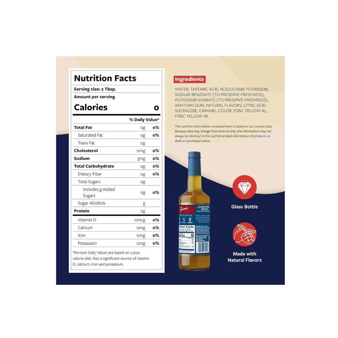 Torani Sugar Free Mango Flavoring Fruit Syrup 750 mL - 12 Case