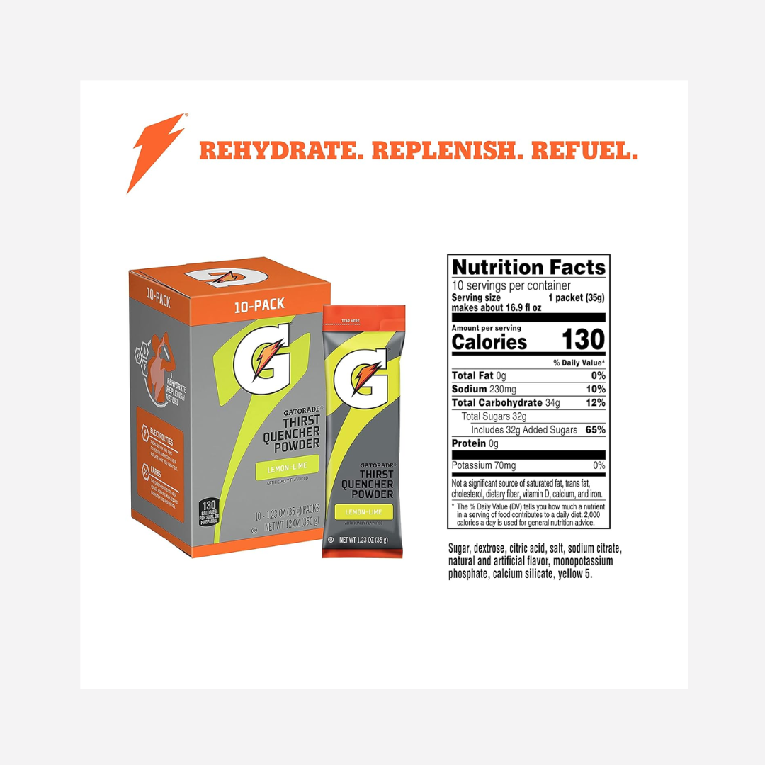 Gatorade Thirst Quencher Powder, Lemon Lime, 12 Oz, 10 count (pack of 8)