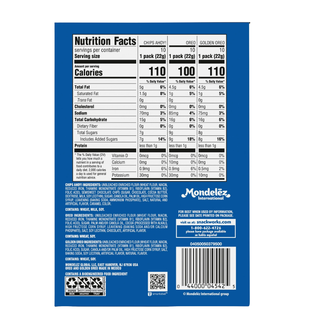 Nabisco Sweet Treats Cookie Variety Pack OREO, OREO Golden & CHIPS AHOY!, 30 Snack Packs