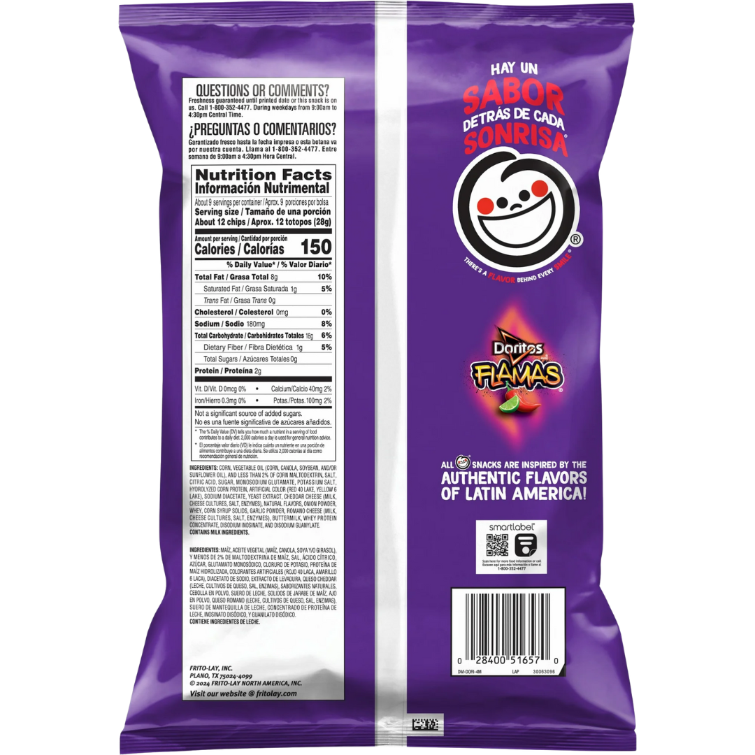 Doritos Tortilla Chips Flamas Flavored Snack Chips, 9.25 Ounce Bag