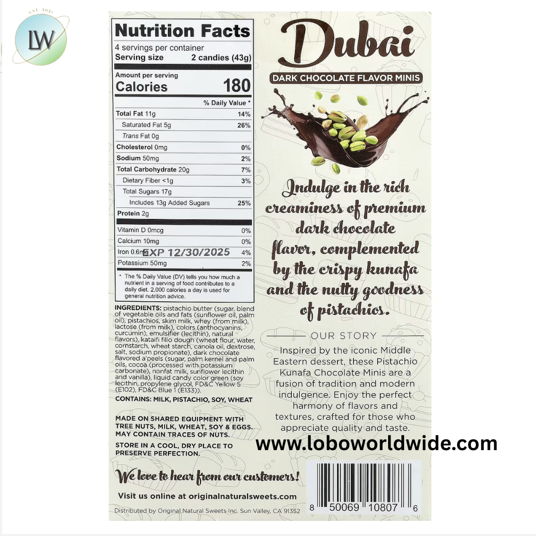Original Natural Sweets, Dubai Dark Chocolate Minis, 8 Pieces, 6 oz (170 g)