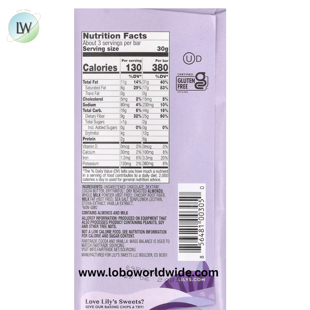 Lily's Sweets, 40% Cocoa Milk Chocolate Style, Salted Almond, 3 oz (85 g)