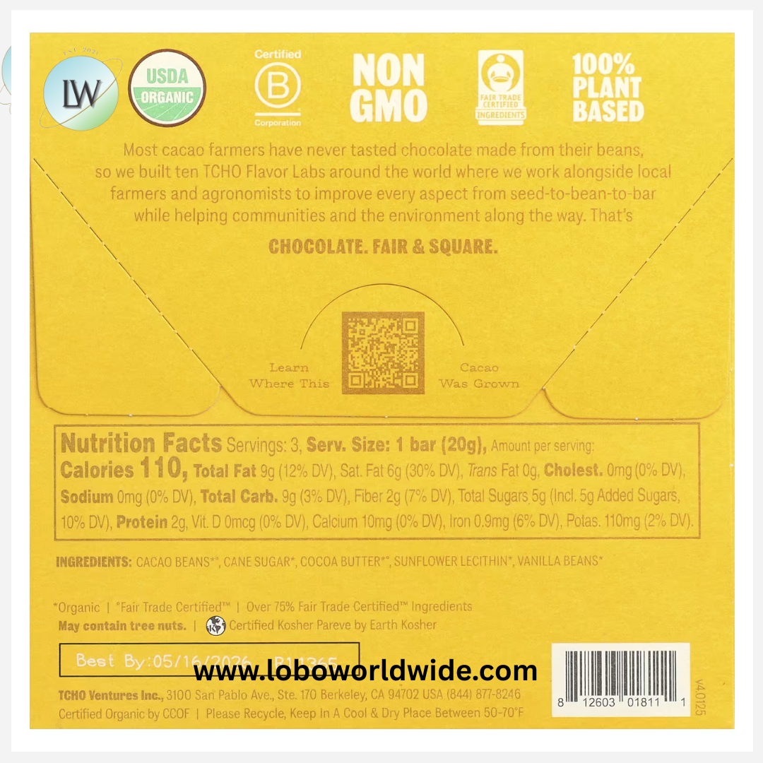 TCHO, Holy Fudge, Dark Chocolate, 75% Cacao, 3 Bars, 0.7 oz Each