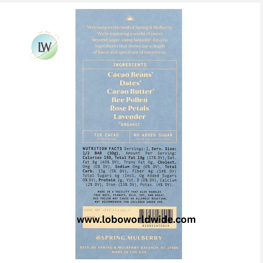 Spring & Mulberry, Date-Sweetened Chocolate, Lavender Rose, 2.1 oz (60 g)