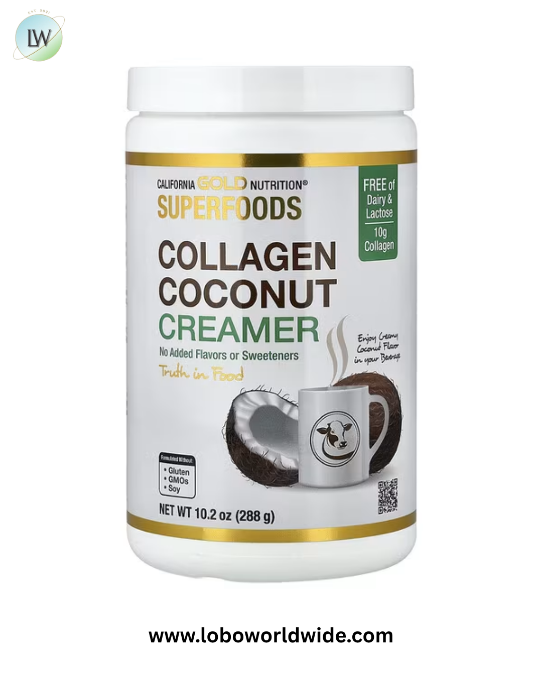 California Gold Nutrition, Superfoods, Collagen Coconut Creamer with Organic Coconut Milk Powder, Hydrolyzed Collagen Peptides, Organic Tapioca Maltodextrin, and Bamboo Extract, Unsweetened, 10.2 oz (288 g)
