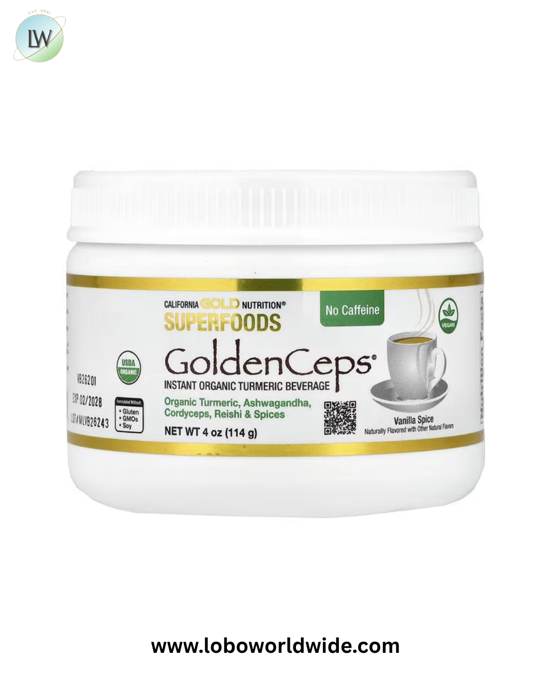 California Gold Nutrition, Superfoods, GoldenCeps®, Organic Turmeric with Ashwagandha, Cordyceps, and Reishi, 4 oz (114 g)