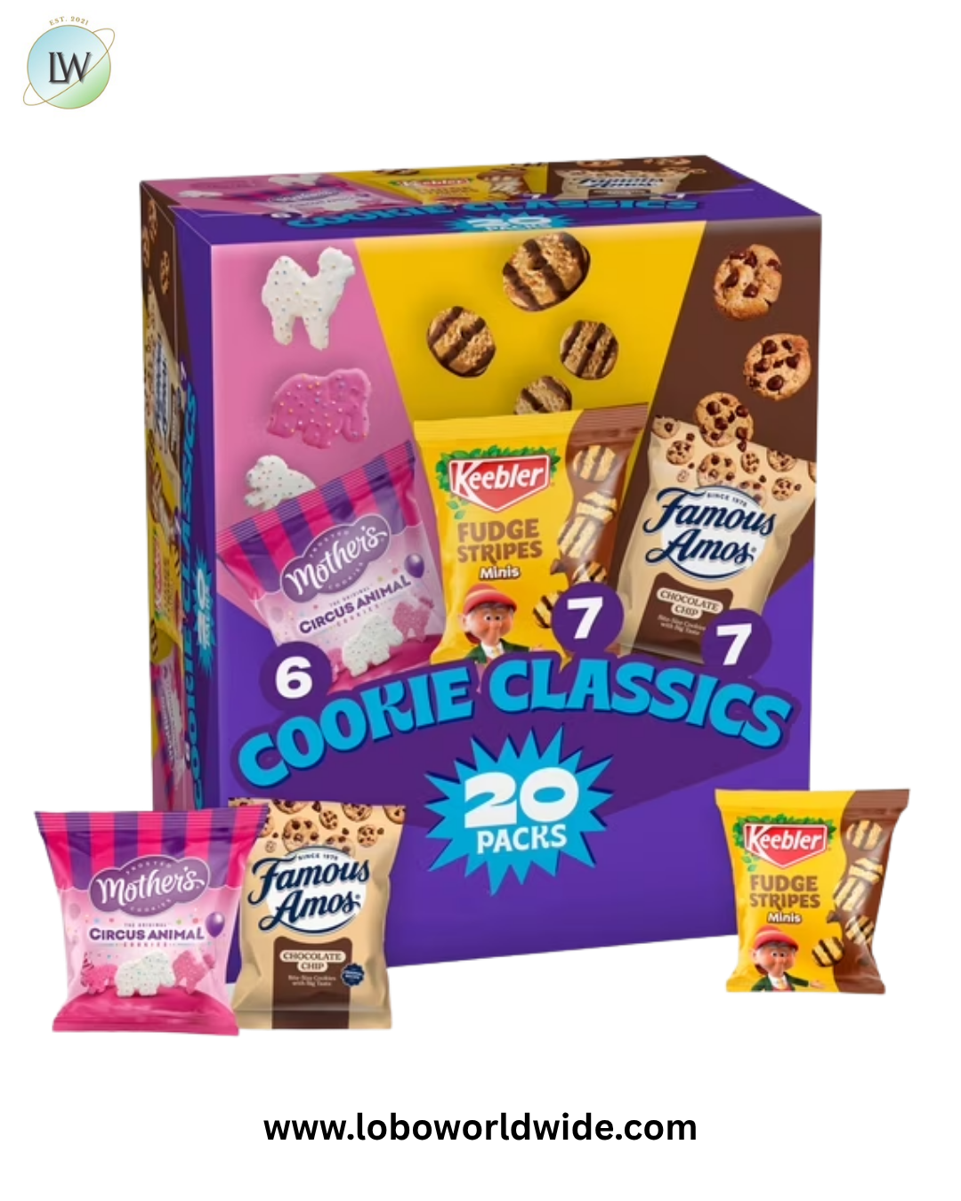 Assorted Cookie Classics Variety Pack - Mother's Circus, Keebler Fudge Stripes & Famous Amos, 20 Pouch Box, 20 oz