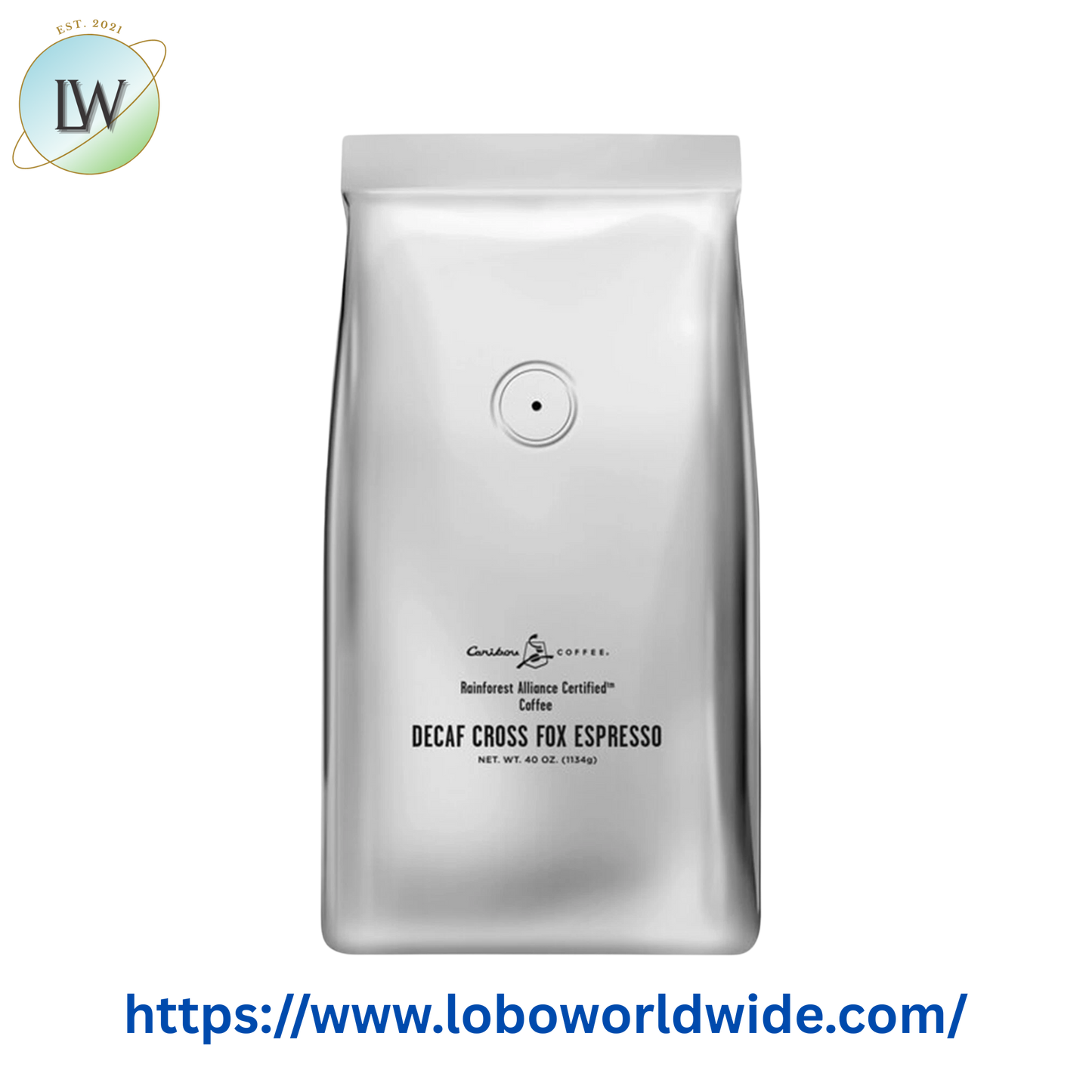 Caribou Coffee 2.5 lb. Cross Fox Whole Bean Decaf Espresso - 4/Case