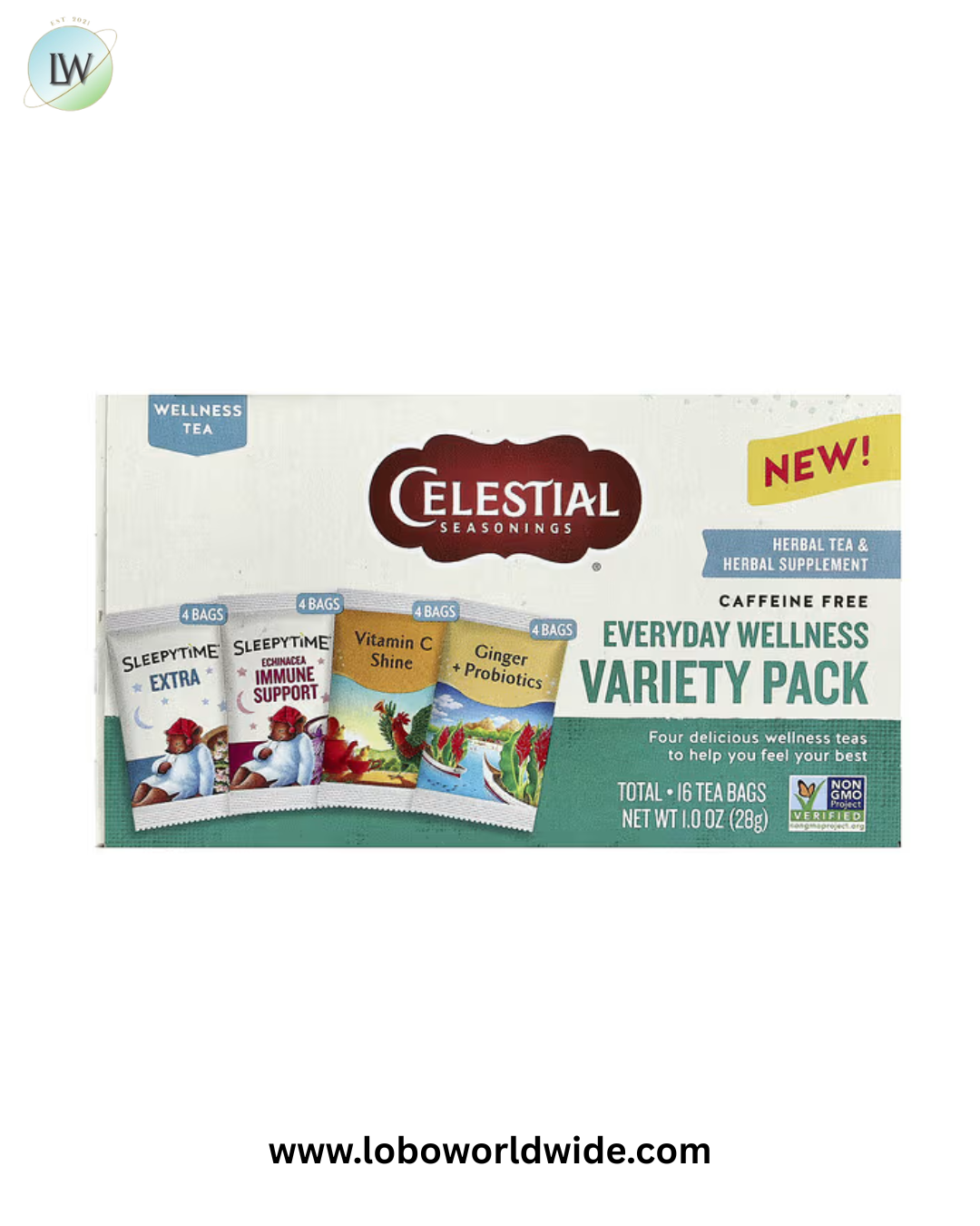 Celestial Seasonings, Everyday Wellness Variety Pack, Caffeine Free , 16 Tea Bags, 1 oz (28 g)
