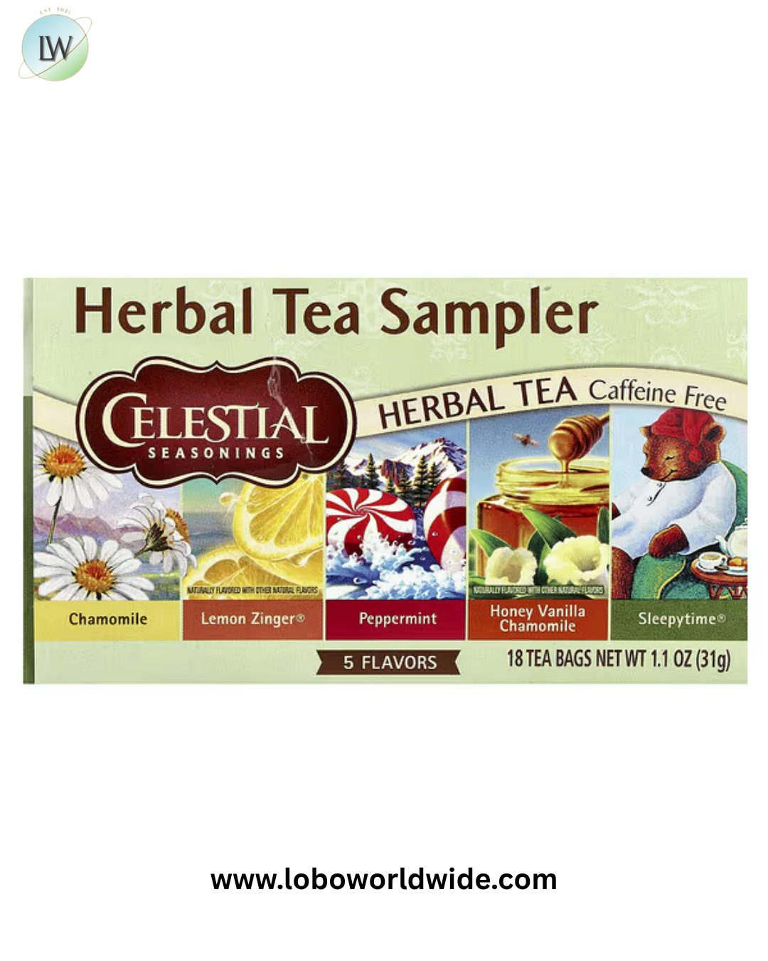 Celestial Seasonings, Herbal Tea Sampler, 5 Flavors, Caffeine Free, 18 Tea Bags, 1.1 oz (31 g)