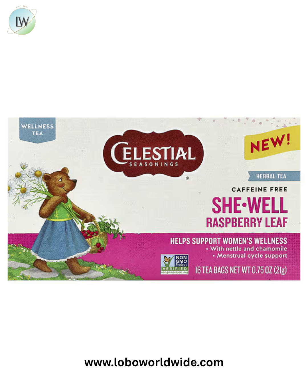 Celestial Seasonings, She-Well, Herbal Tea, Raspberry Leaf, Caffeine Free, 16 Tea Bags, 0.75 oz (21 g)