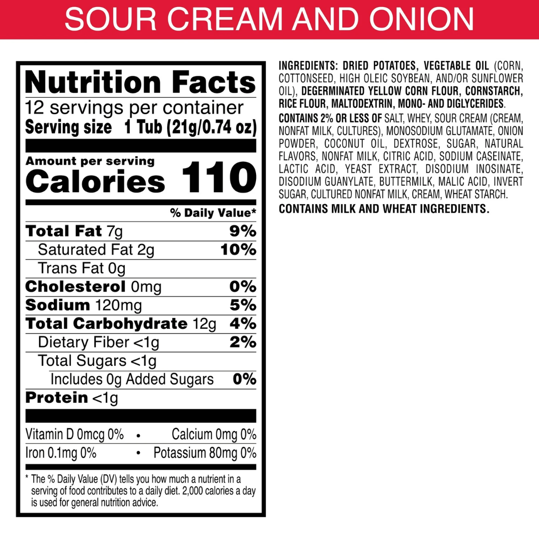 Pringles Sour Cream and Onion Potato Crisps Chips, Lunch Snacks, 12 Count