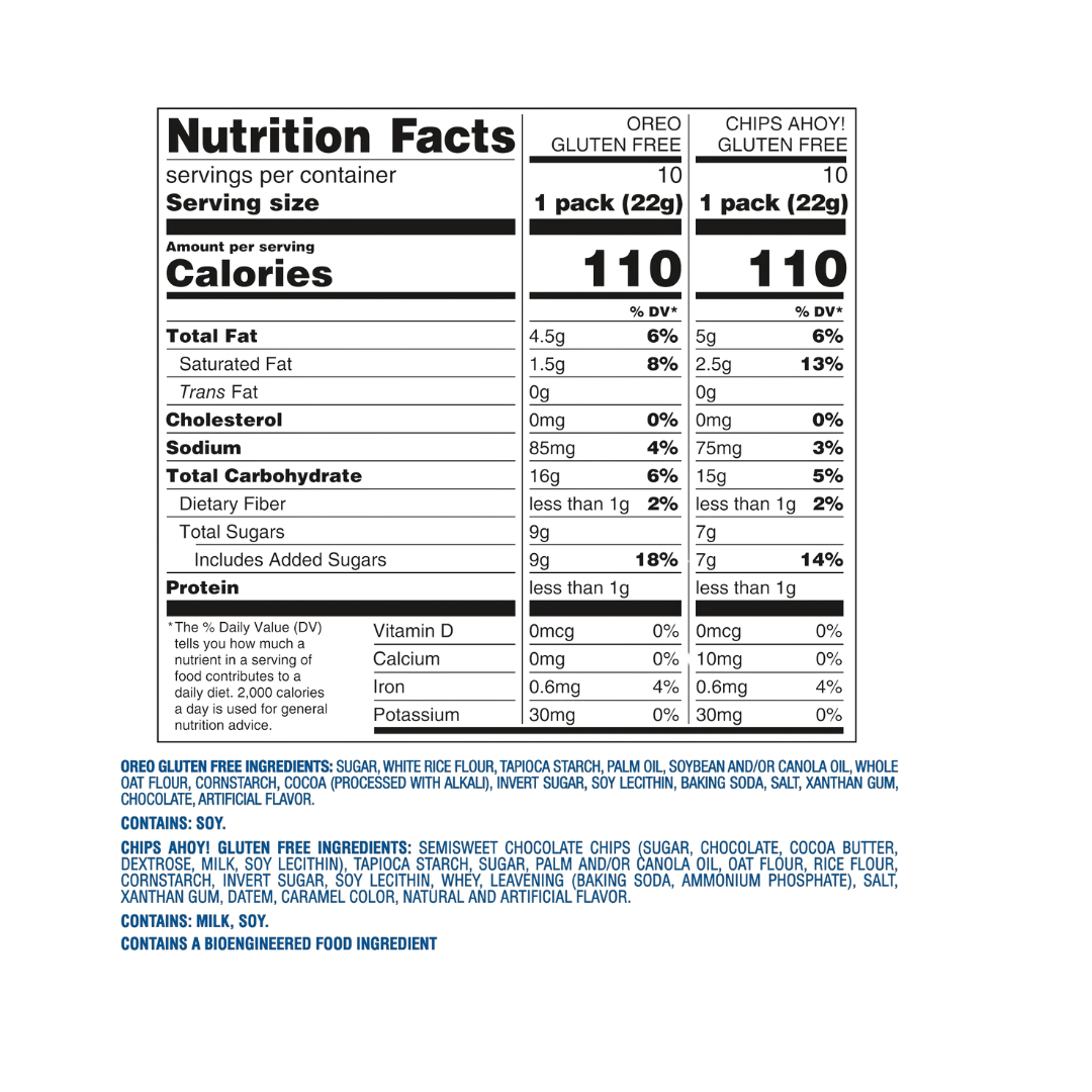 OREO Sandwich Cookies & CHIPS AHOY! Chocolate Chip Cookies Gluten Free Cookies Variety Pack, 20 Snack Packs