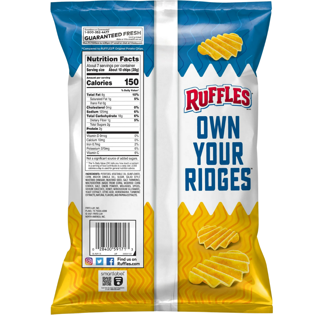 Ruffles Double Crunch, Honey Mustard Flavored Potato Chips, 7.25 oz Bag