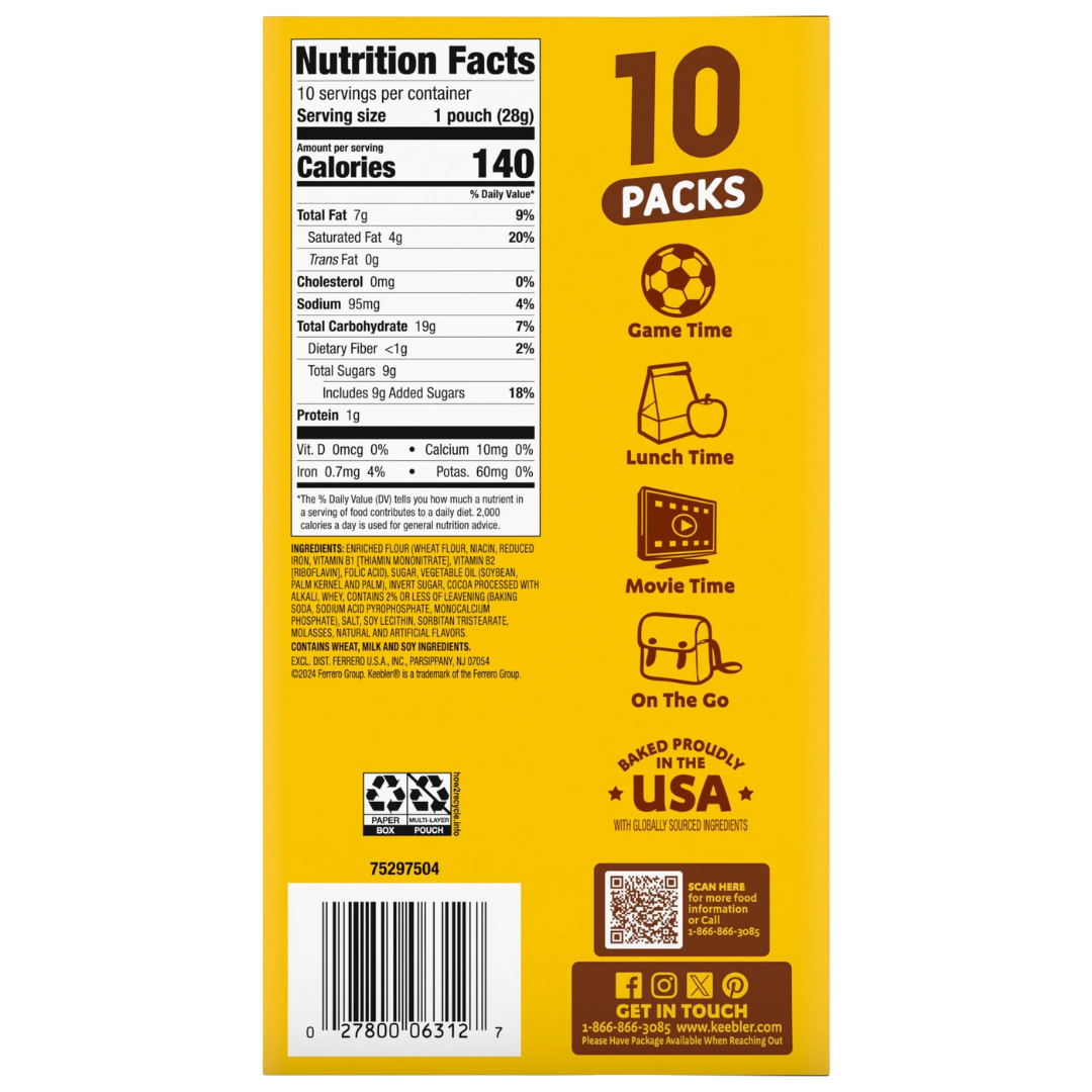 Keebler Fudge Stripes Minis, Original Shortbread Cookies Coated in Keebler Fudge, 10 oz, 10 Count