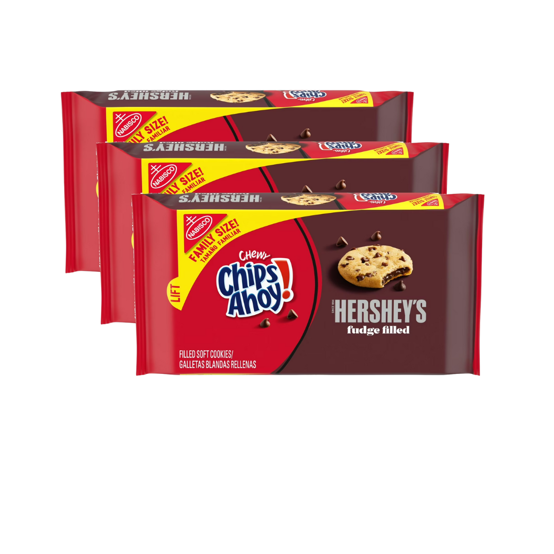 (3 pack) CHIPS AHOY! Chewy Hershey's Fudge Filled Soft Cookies, Family Size, 14.85 oz