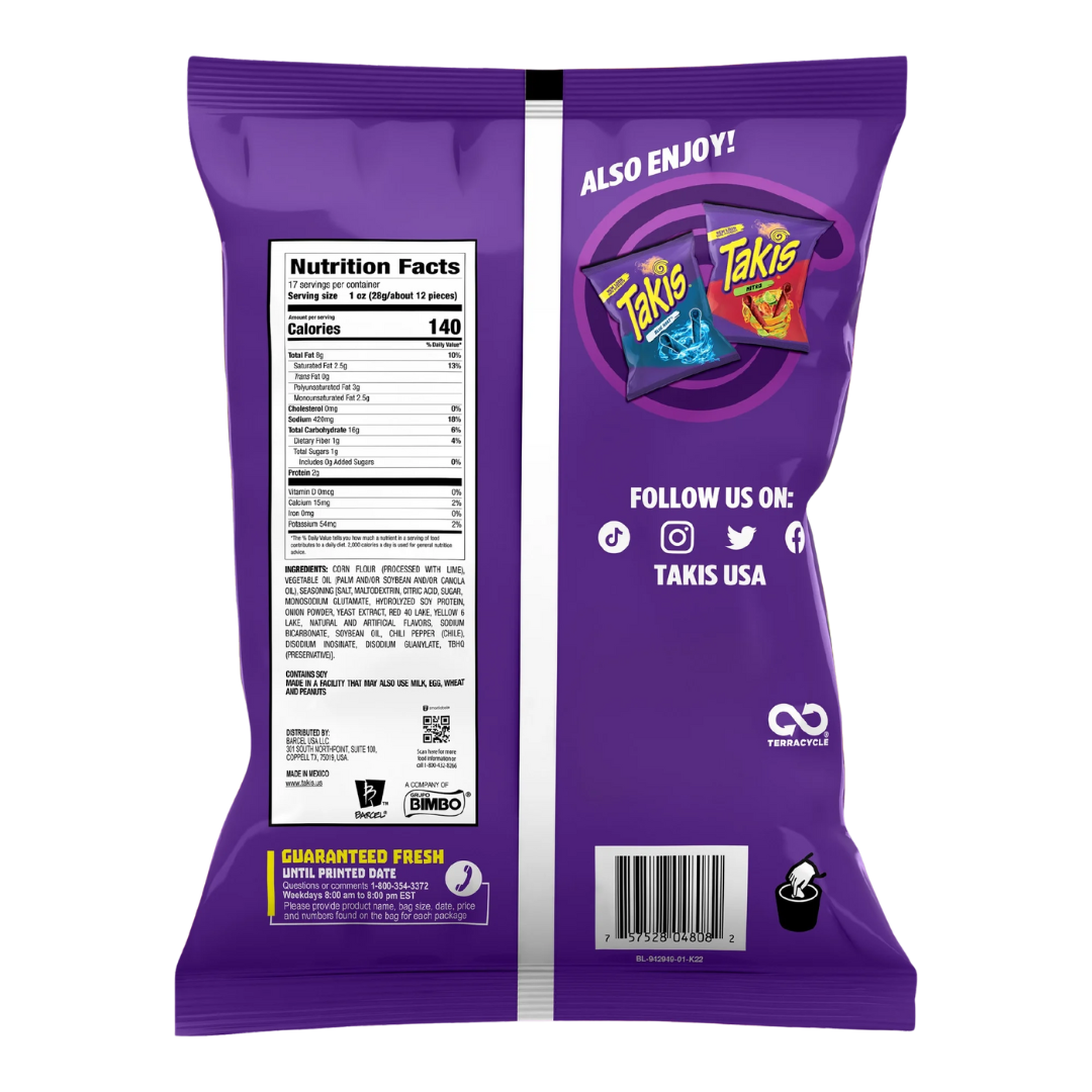 Takis Fuego 17 oz Fiesta Size Bag, Hot Chili Pepper & Lime Rolled Tortilla Chips