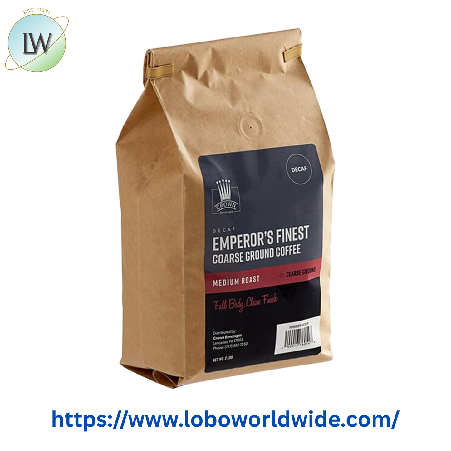 Crown Beverages Emperor's Finest Decaf Coarse Ground Coffee 2 lb.