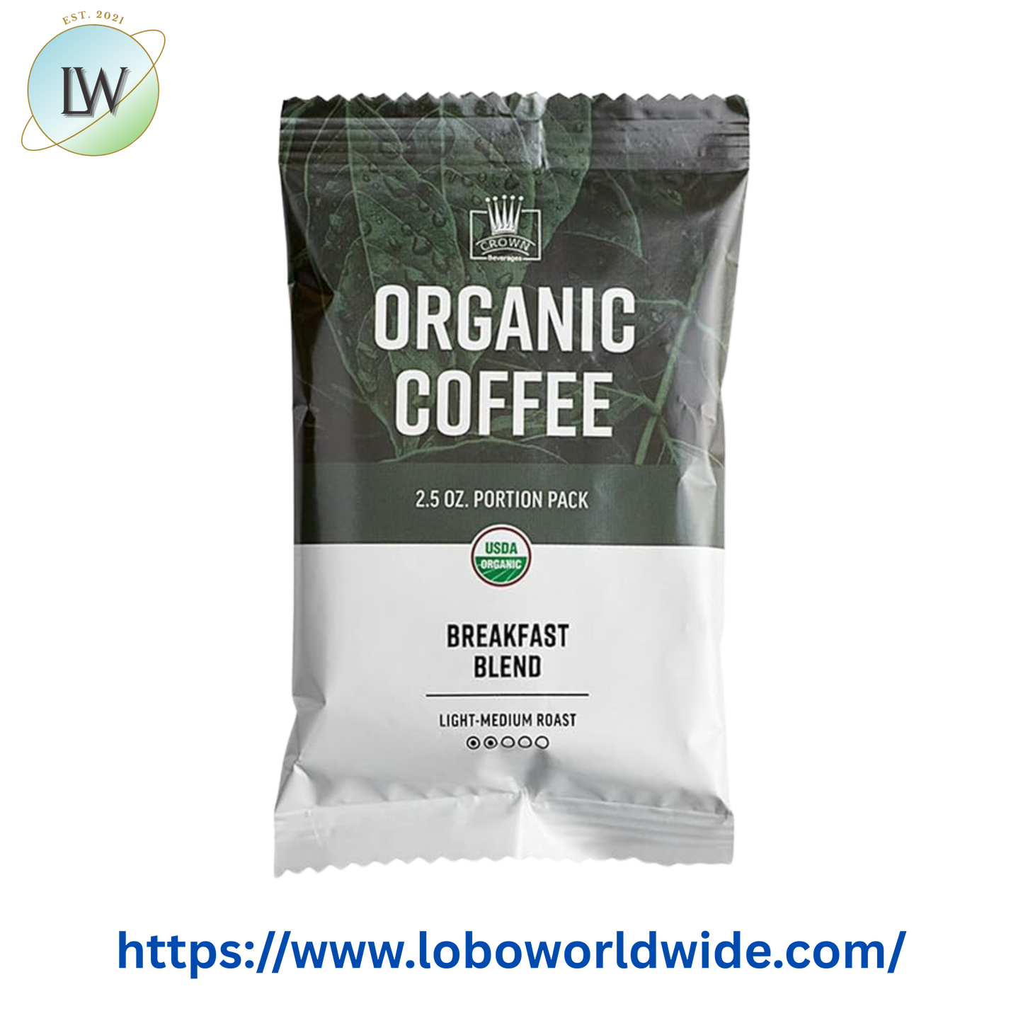 Crown Beverages Organic Breakfast Blend Coffee Packet 2.5 oz. - 24/Case