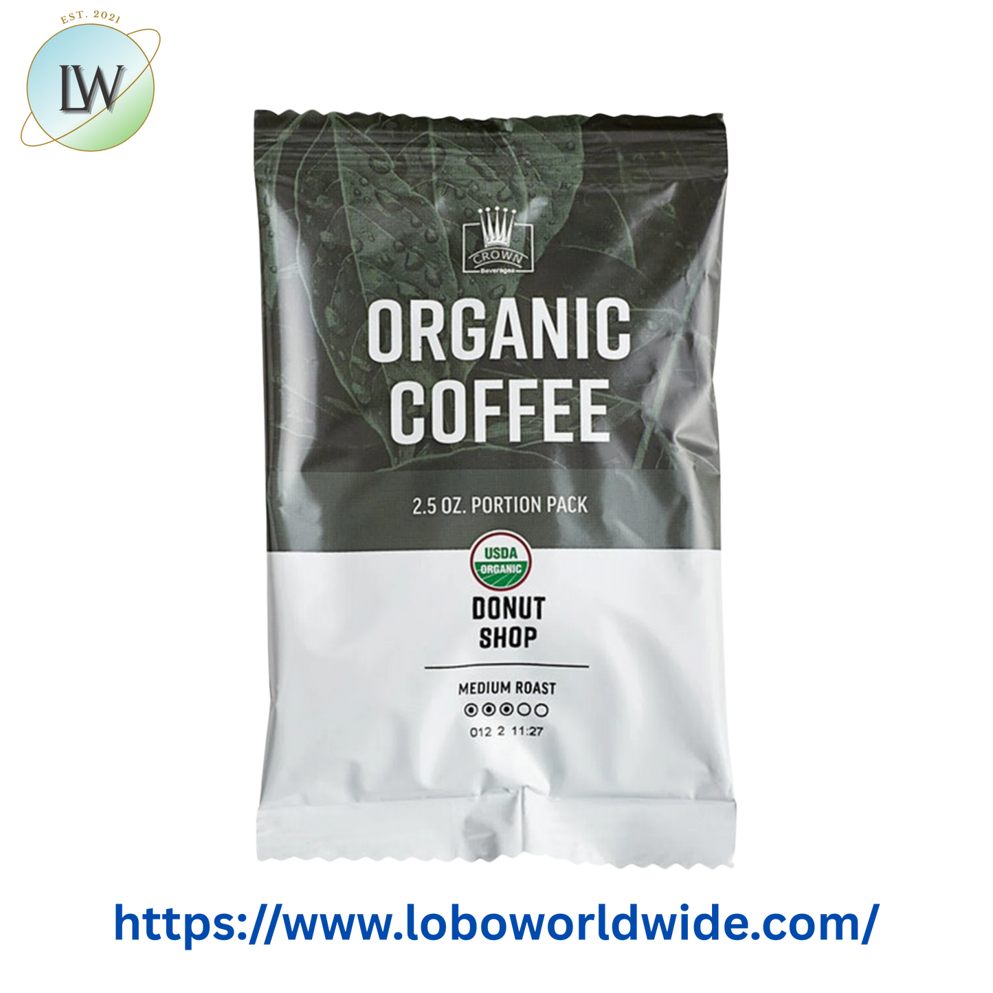 Crown Beverages Organic Donut Shop Coffee Packet 2.5 oz. - 24/Case