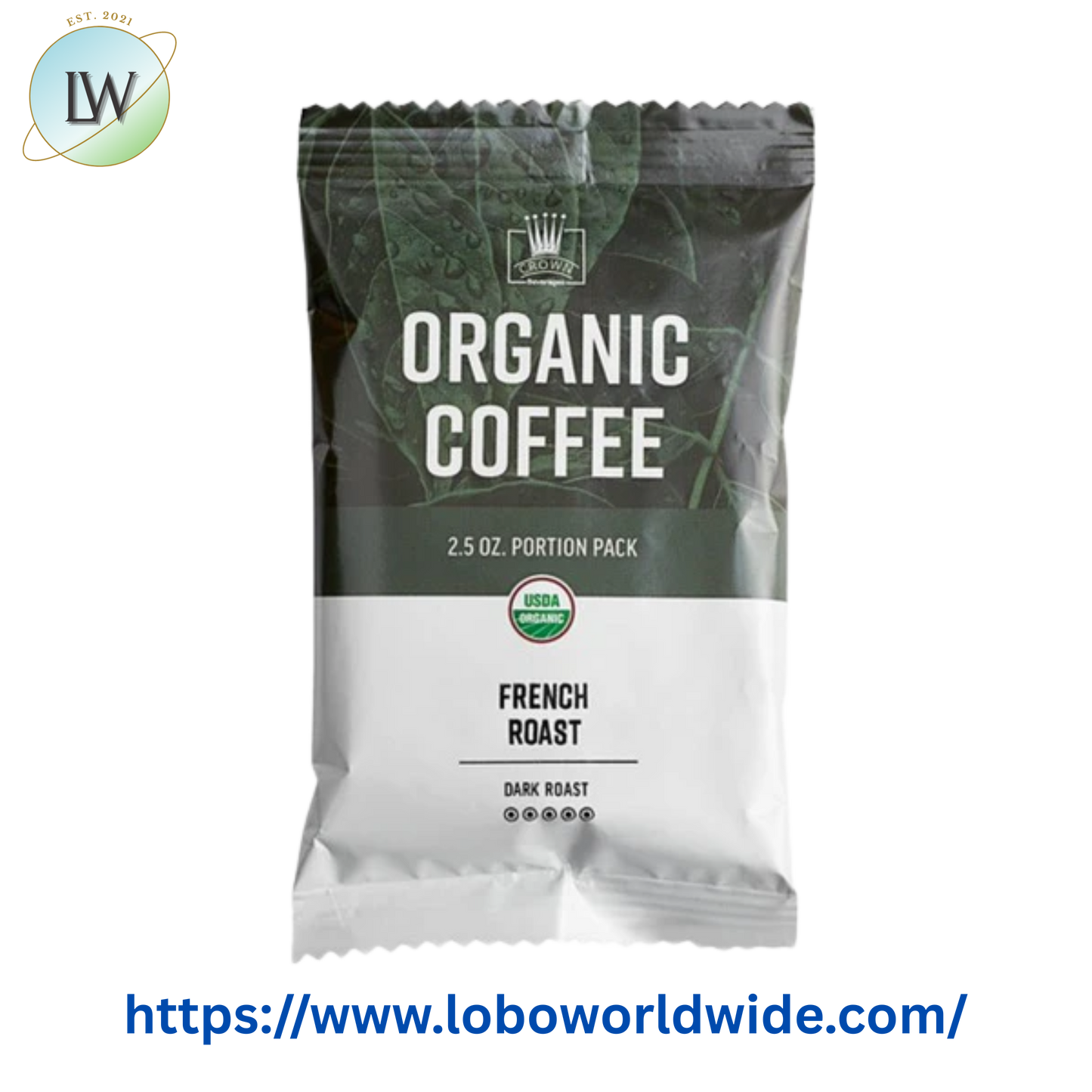 Crown Beverages Organic French Roast Coffee Packet 2.5 oz. - 24/Case