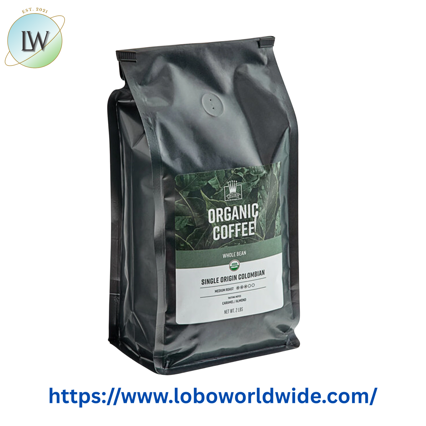 Crown Beverages Organic Single Origin Colombian Whole Bean Coffee 2 lb.