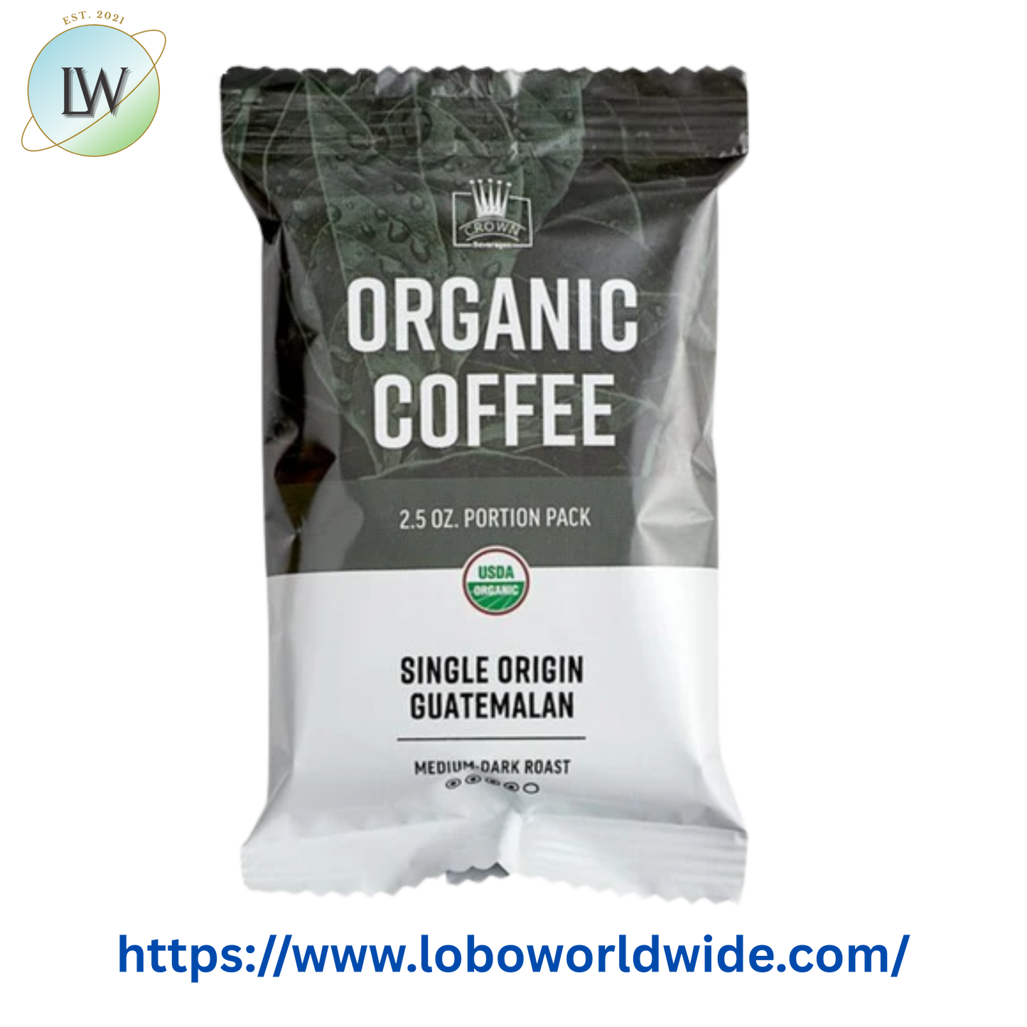 Crown Beverages Organic Single Origin Guatemalan Coffee Packet 2.5 oz. - 24/Case