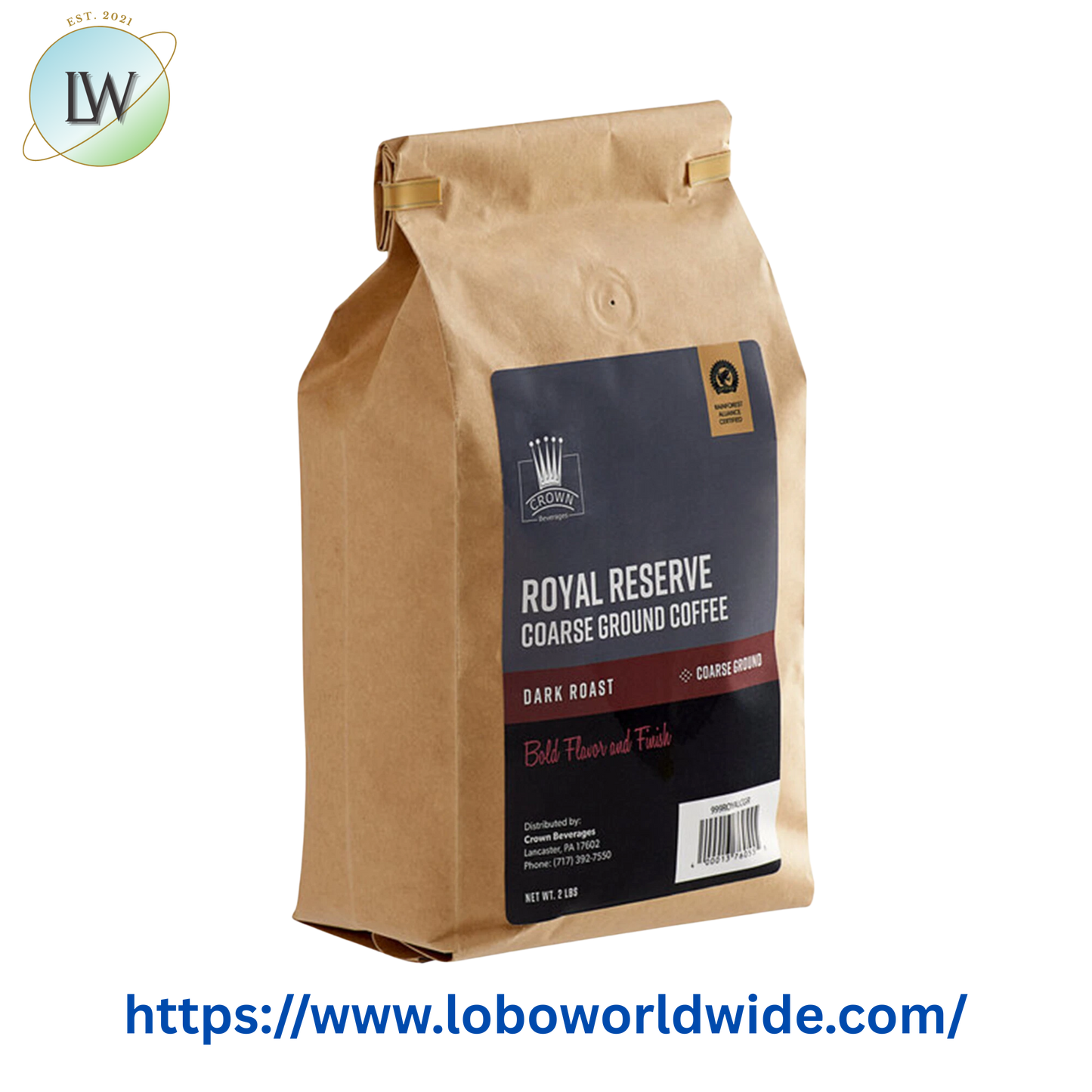 Crown Beverages Royal Reserve Sumatra Decaf Whole Bean Coffee 2 lb. - 5/Case