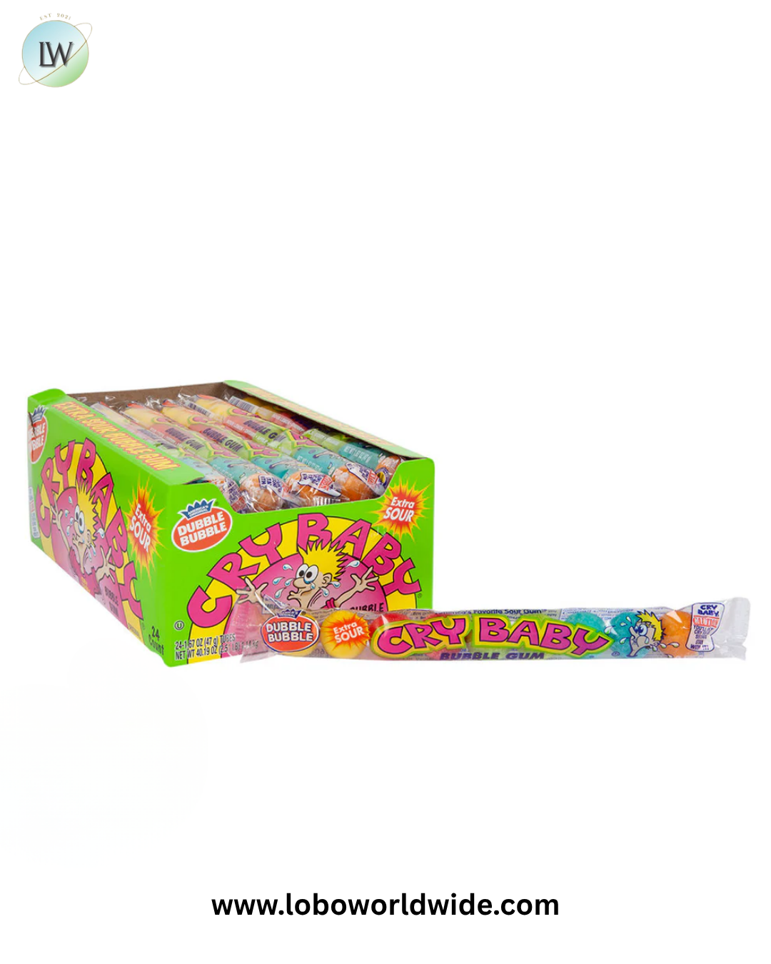 Cry Baby Extra Sour Bubble Gum 9-Piece Tubes - 24ct
