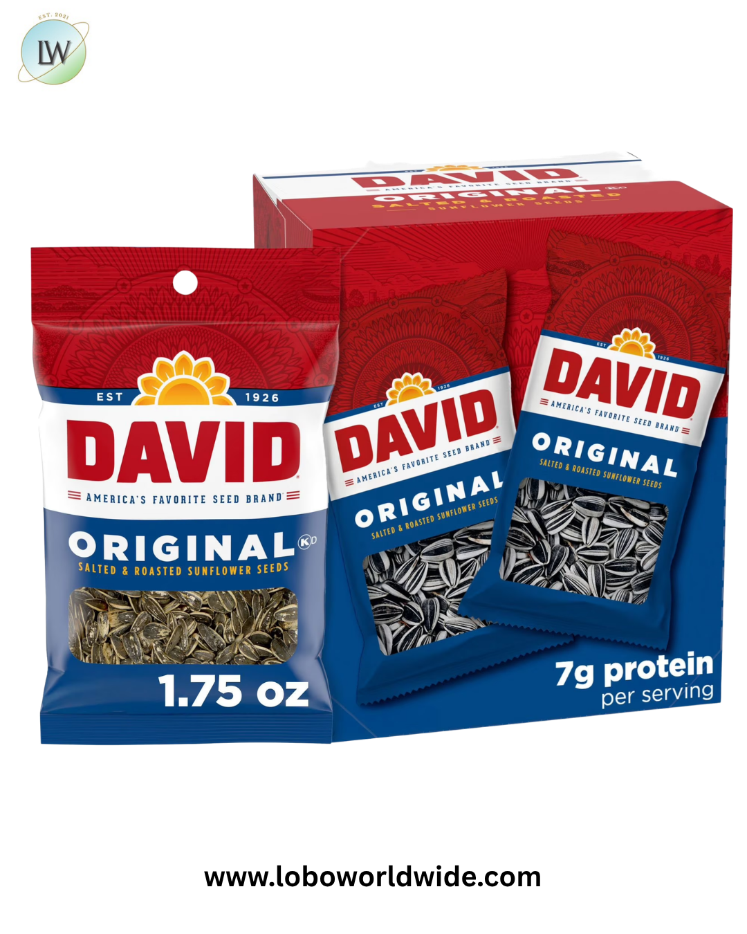 David Roasted and Salted Whole Sunflower Seeds 1.5 oz. Pouch - 144/Case/David Original Sunflower Seeds, 1.75 oz., 24 pk.