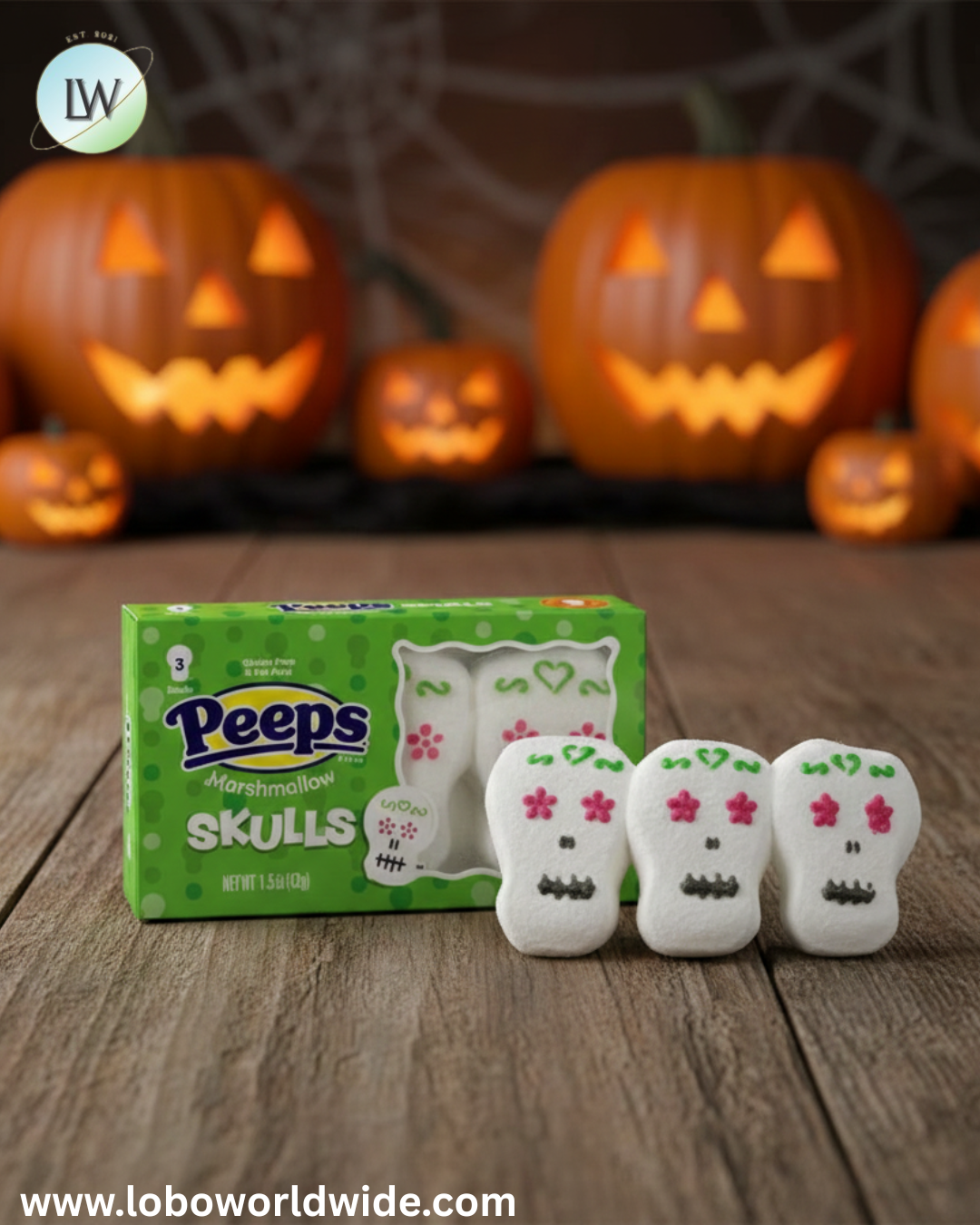 Day of the Dead and Halloween Peeps - Pack of 3 - Skulls - 1.5 oz. 3ct