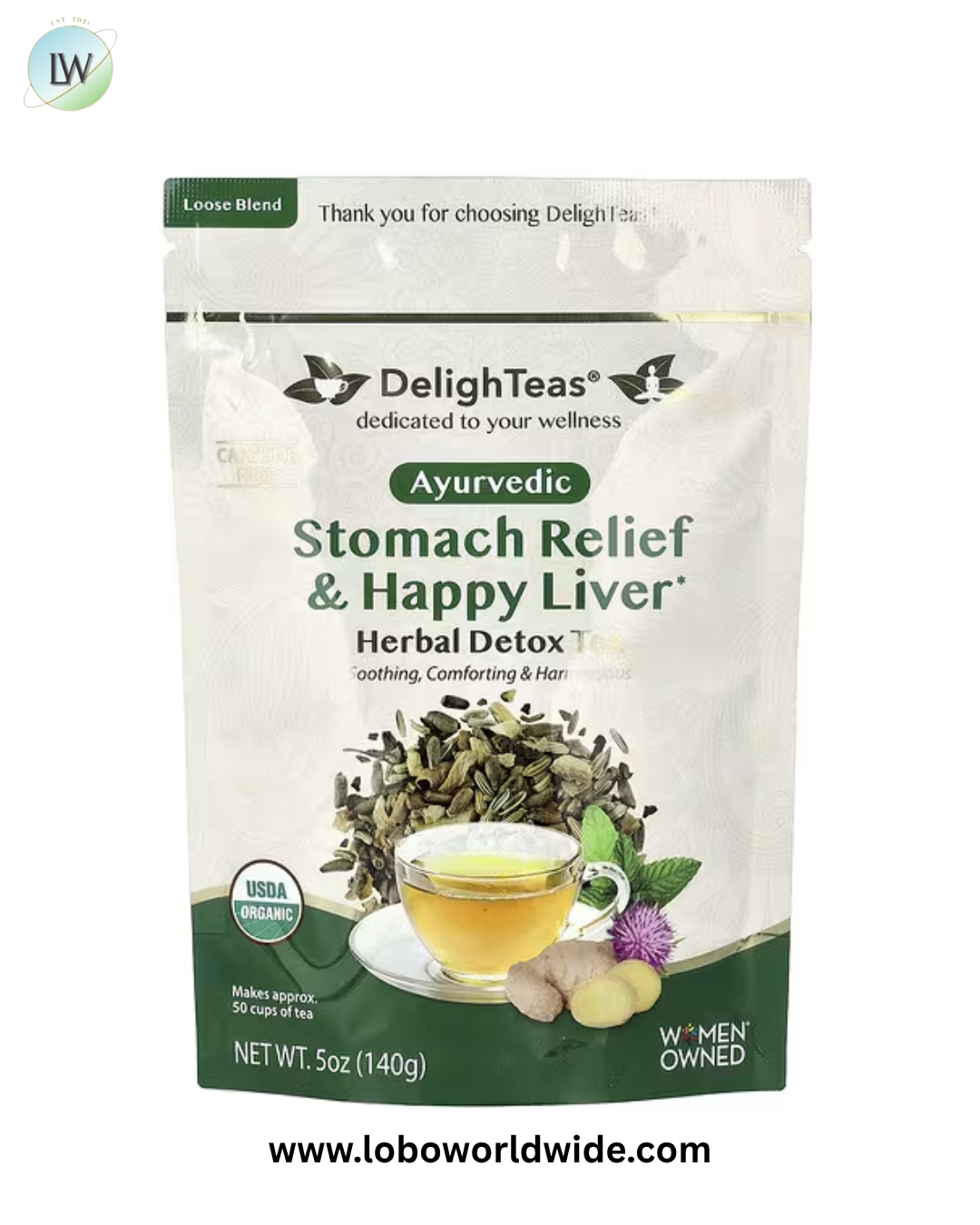 DelighTeas, Ayurvedic Stomach Relief & Happy Liver, Herbal Detox Tea, Loose Blend, Caffeine Free, 5 oz (140 g)