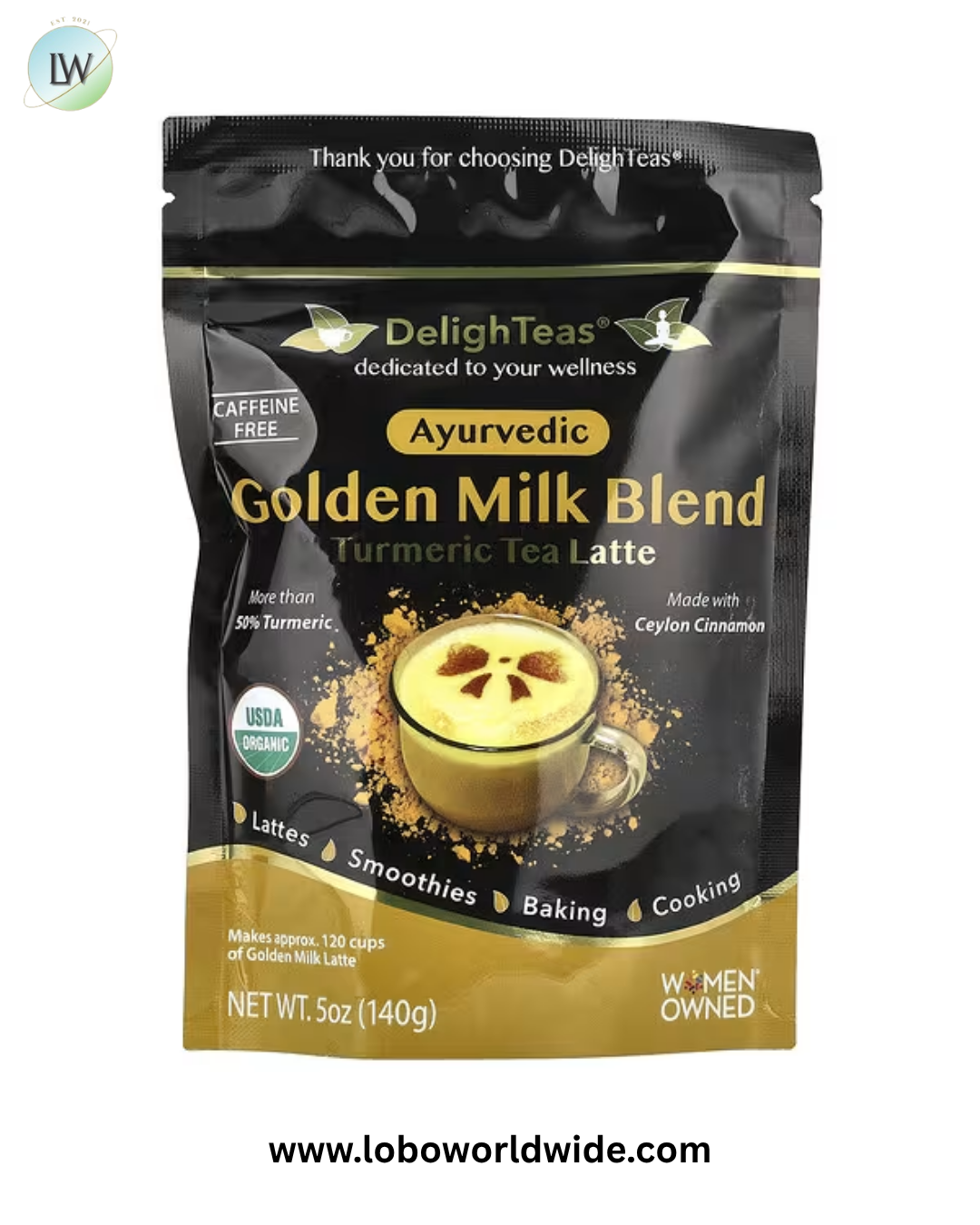 DelighTeas, Turmeric Tea Latte, Ayurvedic Golden Milk Blend, Caffeine Free, 5 oz (140 g)
