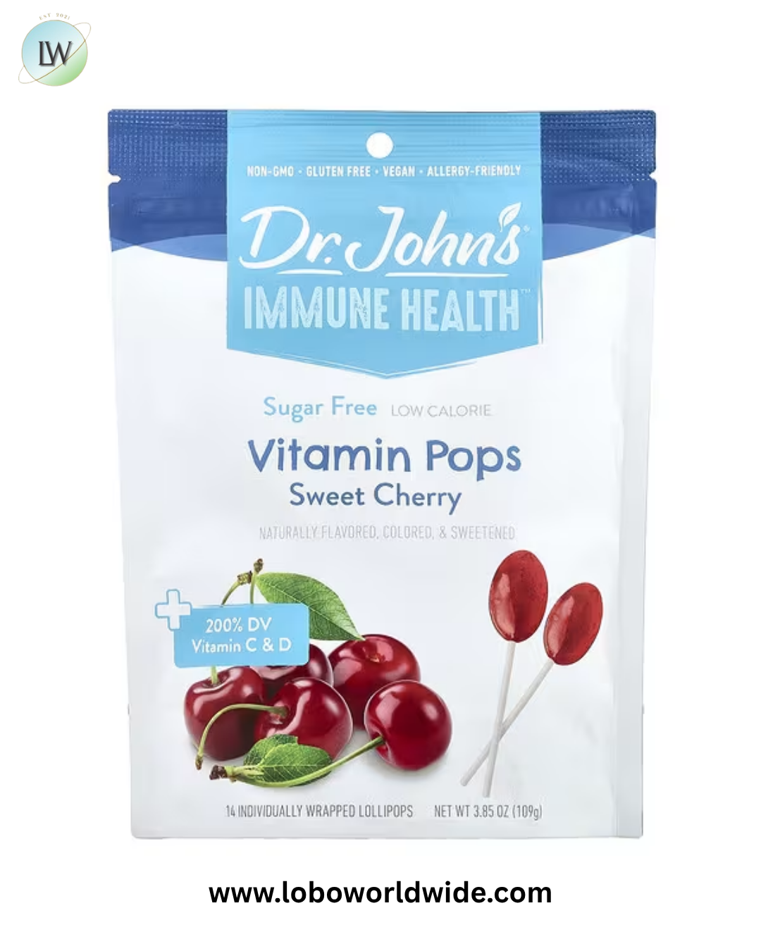 Dr. John's Healthy Sweets, Immune Health™, Vitamin Pops, Sweet Cherry, 14 Individually Wrapped Lollipops, 3.85 oz (109 g)