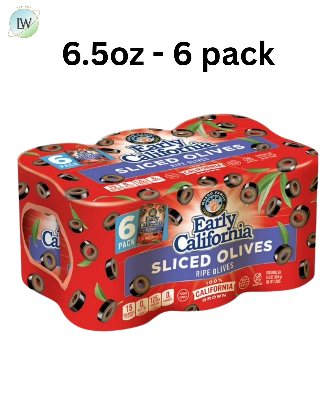 Early California Sliced Olives, 6.5 oz., 6 pk.