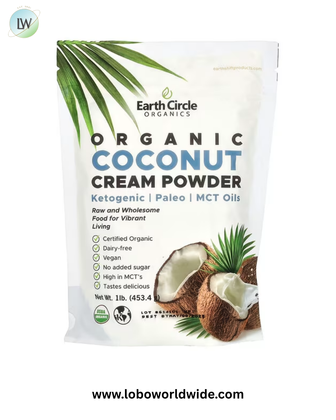 Earth Circle Organics, Organic Coconut Cream Powder, 1 lb (453.4 g)