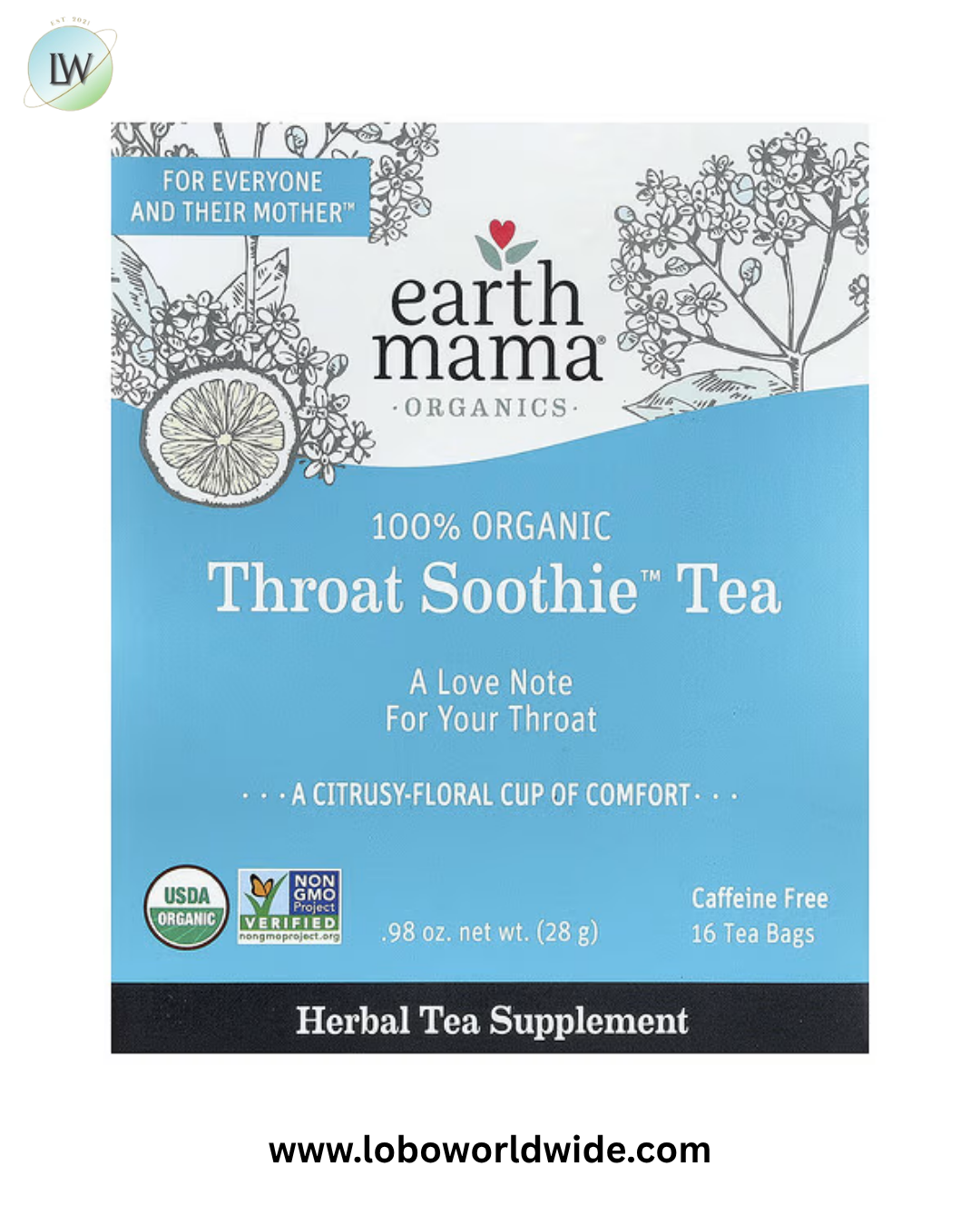 Earth Mama, Organics, 100% Organic Throat Soothie™ Tea, Caffeine Free, 16 Tea Bags, 0.98 oz (28 g)