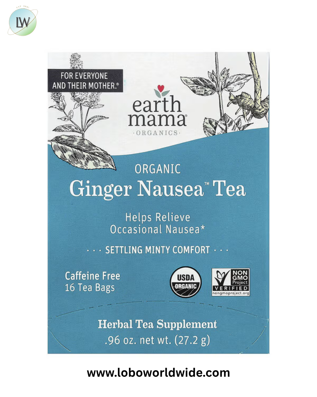 Earth Mama, Organics, Organic Ginger Nausea™ Tea, Settling Minty Comfort, Caffeine Free, 16 Tea Bags, 0.96 oz (27.2 g)