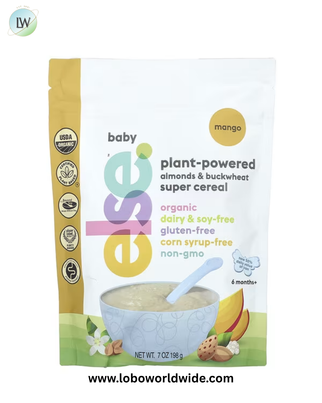 Else, Baby, Plant-Powered Almonds & Buckwheat Super Cereal, 6 Months+, Mango, 7 oz (198 g)