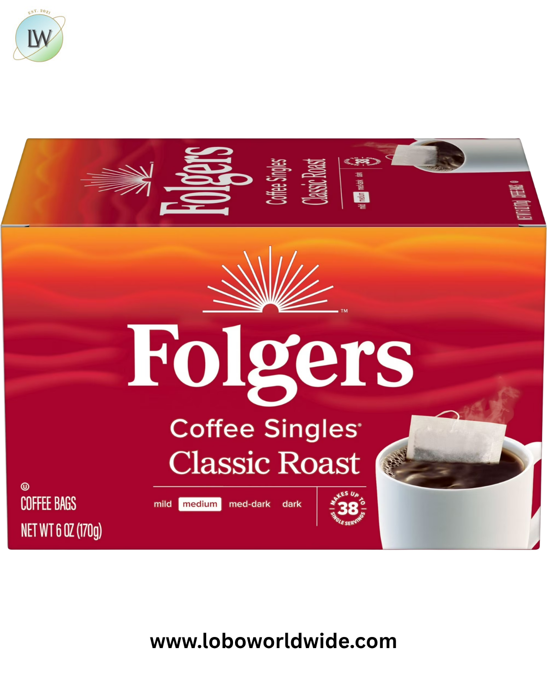 Folgers Coffee Singles Classic Roast Coffee Bags, 38 Count