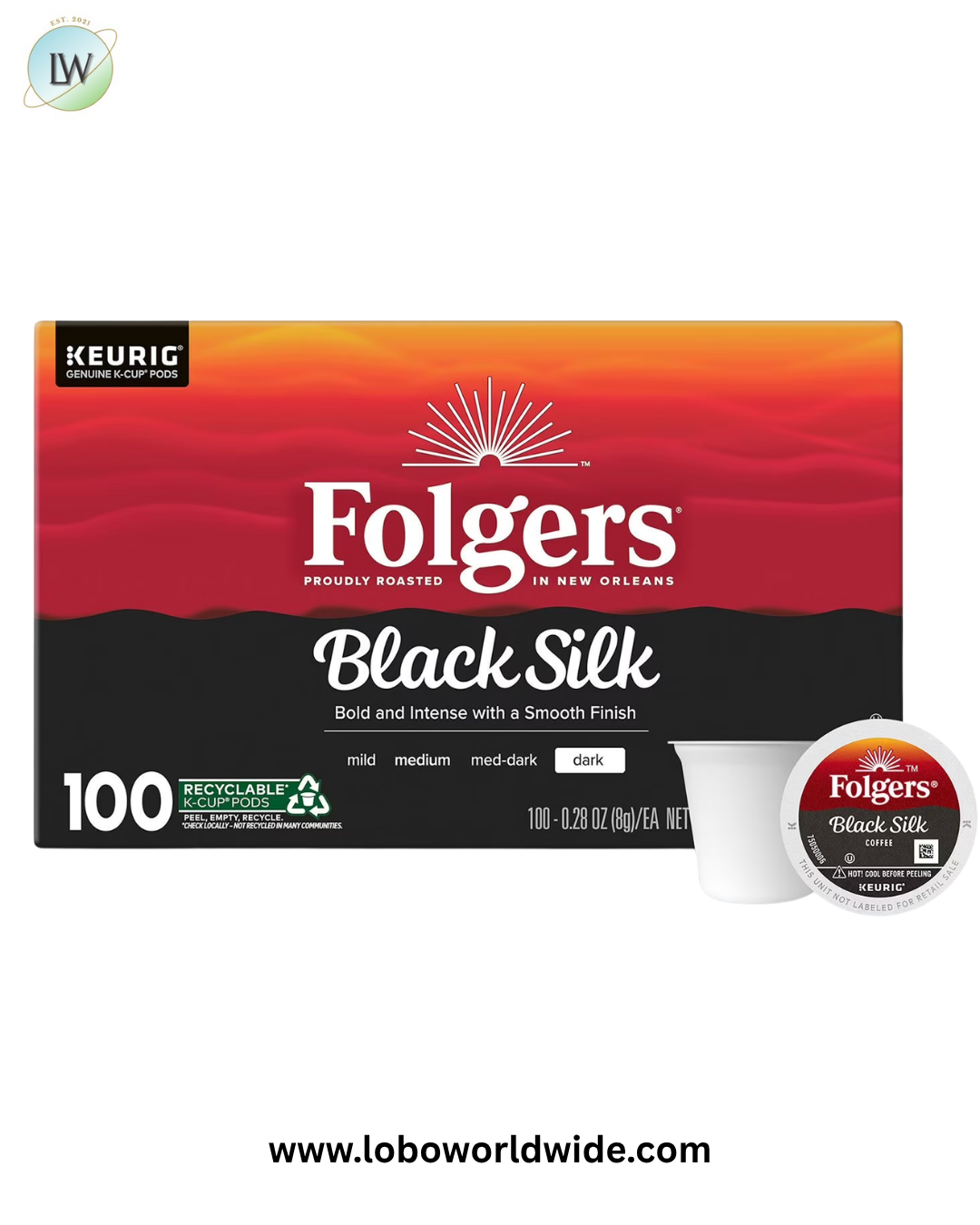 Folgers Dark Roast K-Cup Coffee Pods, Black Silk, 100 ct.