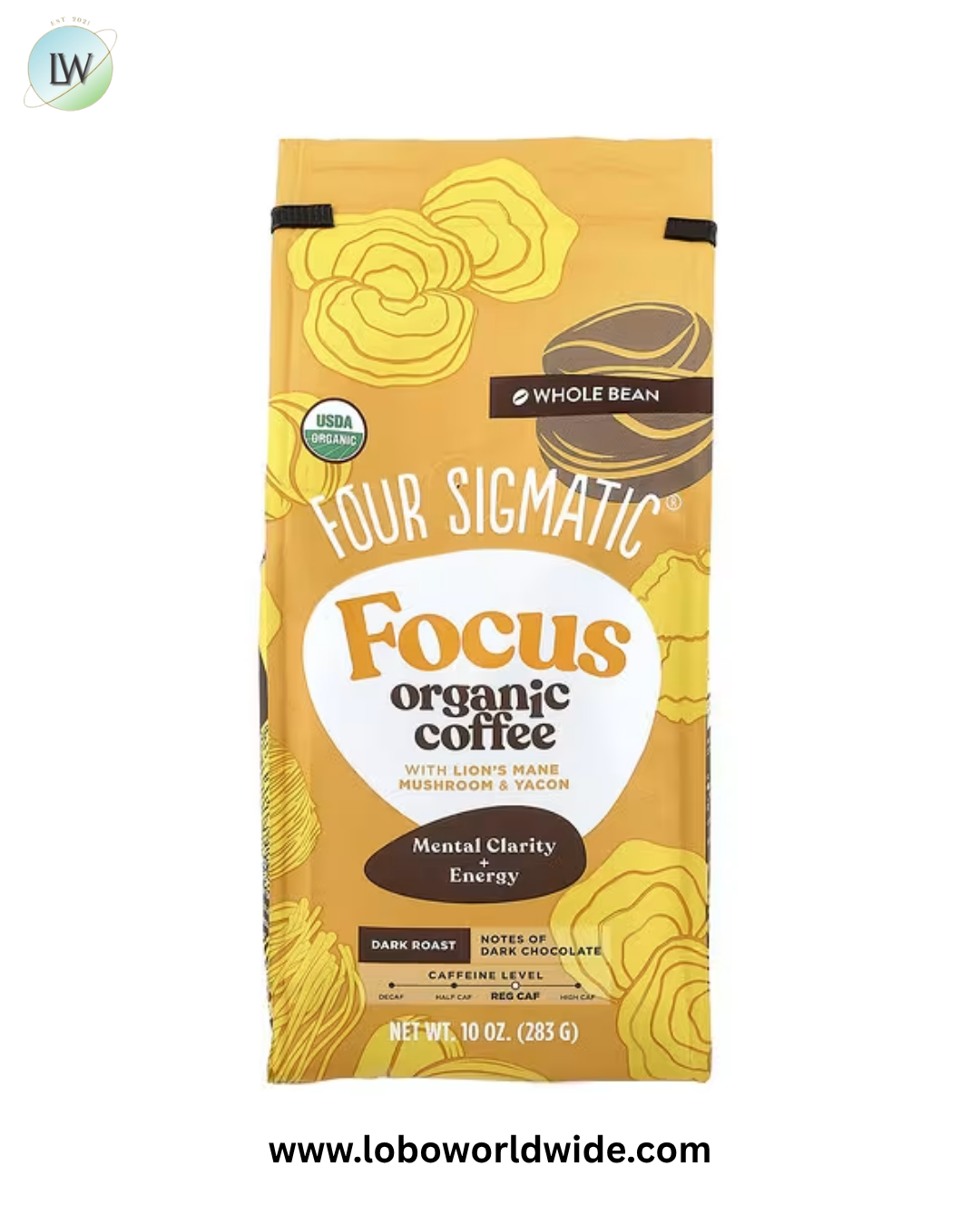 Four Sigmatic, Focus, Organic Coffee with Lion's Mane Mushroom & Yacon, Whole Bean, Dark Roast, 10 oz (283 g)